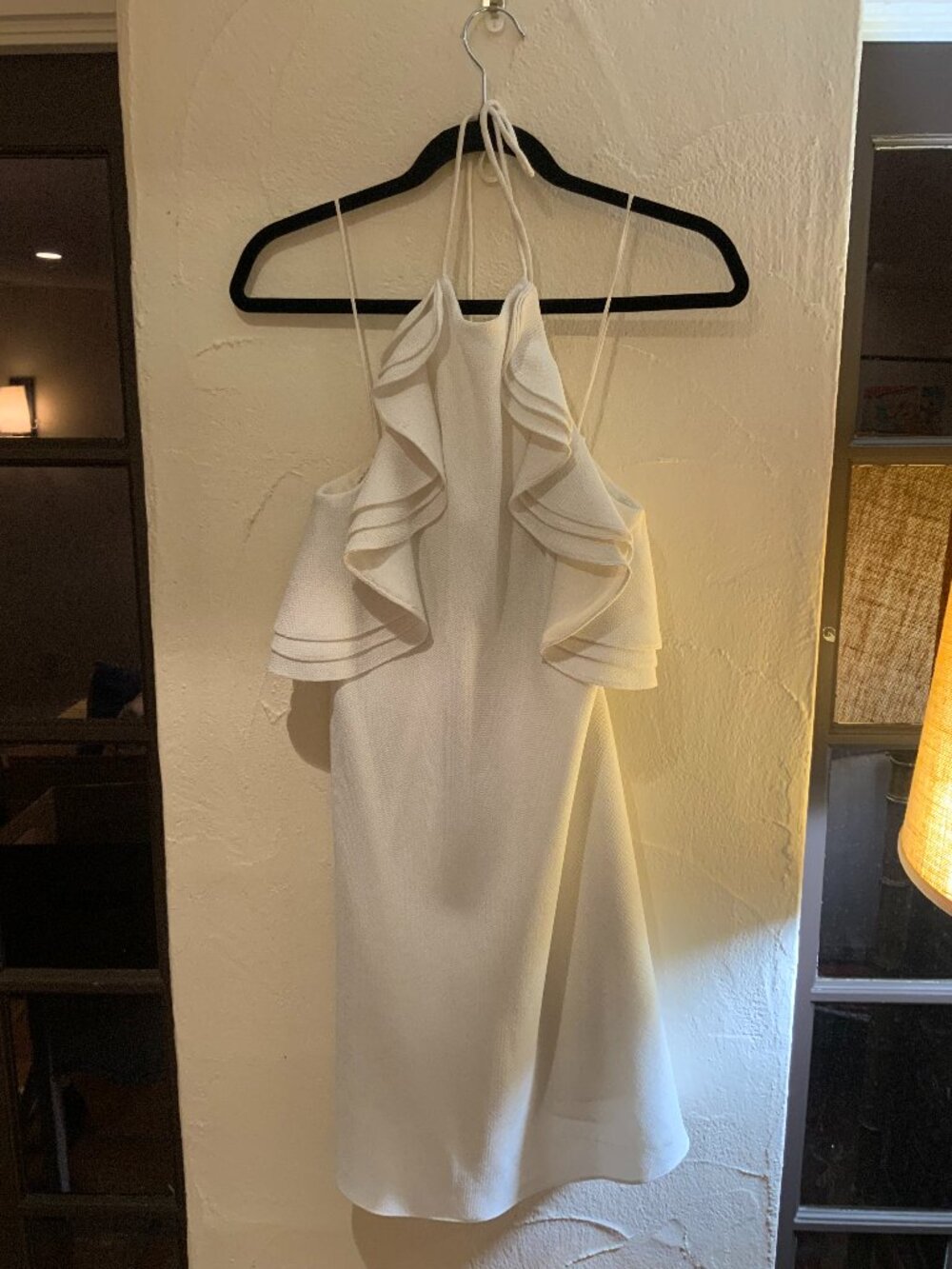 Badgley Mischka White Ruffle Halter Mini Dress Size 2